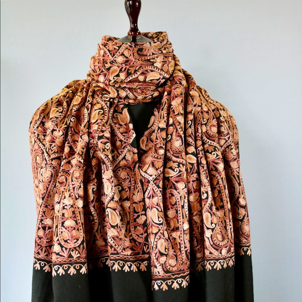 Handmade of Pure wool Stole Aari work (Hook work) Jamawar from its orgin Kashmir